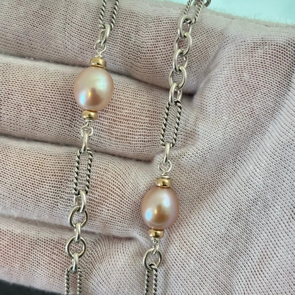 David Yurman 925 & 18k Gold Bijoux Pearl Station Necklace 36.5